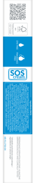 SOS Cream, boczny panel opakowania w błękitno-białych barwach z kodem QR, logo FSC i opisem produktu.