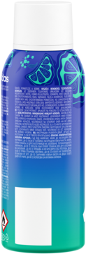Tył dezodorantu adidas Vibes Energy Drive w sprayu, niebiesko-zielona butelka z listą składników i cytrusami.