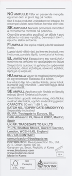 Tylna strona opakowania ampułki Biodance Pore Tightening Collagen z wielojęzycznymi instrukcjami użycia i danymi producenta.