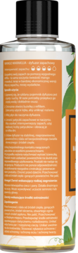 Tył butelki zapachowego dyfuzora Mango Marakuja 100ml, pomarańczowa etykieta z białym tekstem.