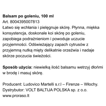 Balsam po goleniu Proraso 100 ml, cytrusowo-miętowy. Koi, nawilża, odświeża, zapobiega podrażnieniom.
