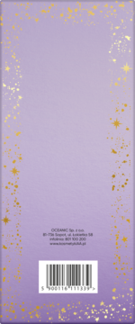 Tył opakowania kremu AA Technologia Wieku 5 Repair, lawendowy z złotymi gwiazdkami, danymi producenta i kodem EAN.