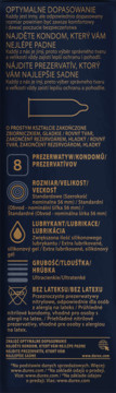 Ciemne opakowanie Durex Perfect Feel. Opis prezerwatyw bezlateksowych, rozmiaru, lubrykacji i grubości.