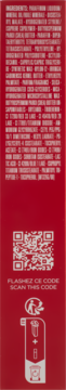 Tył opakowania błyszczyka Clarins Lip Perfector Intense Garnet z listą składników, QR kodem i symbolami recyklingu.