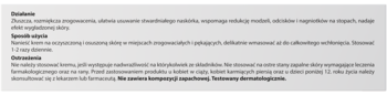 Bliski widok na tekst z instrukcją użycia kremu złuszczającego Cremobaza 50%. Zawiera zastosowanie, dawkowanie i przeciwwskazania.