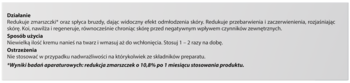 Jasnoszary panel z czarnym tekstem: Działanie, Sposób użycia, Przeciwwskazania Kremu przeciwzmarszczkowego Colostrobaza 5%.