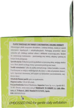 ESFOLIO Green Tea ,płatki do twarzy, tonizujące,lewa