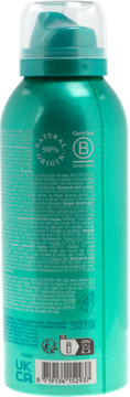 Tył turkusowej butelki musu Rituals The Ritual of Karma. Widoczny certyfikat B Corp, 90% natural origin i kod kreskowy.