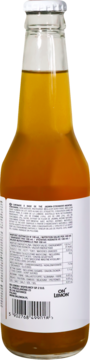 Tył butelki napoju cytrynowego GO! LEMON, z etykietą, kodem kreskowym i informacjami o naturalnych składnikach.
