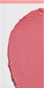 Kremowy róż 3w1 do ust i policzków, różowy swatch z widoczną teksturą na białym tle.