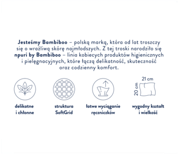 Grafika: suche ręczniczki npuri by Bambiboo. Opis cech: delikatne, chłonne, struktura SoftGrid, 20x21 cm.