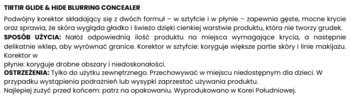 Fragment tekstu z polską etykietą TIRTIR Glide & Hide Blurring Concealer: opis, sposób użycia, ostrzeżenia.