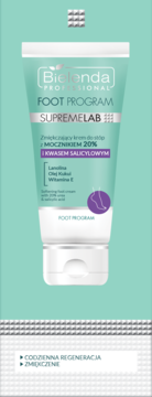 Bielenda Supremelab zmiękczający krem do stóp z mocznikiem 20% i kwasem salicylowym w zielonej tubce.