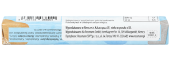 Niebieskie opakowanie, tył z etykietą Rossmann, dane dystrybutora, częściowy kod kreskowy produktu.