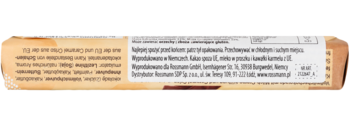 Tył opakowania batonu Das Exquisite Crème Brûlée z polskim tekstem o składzie i producencie.