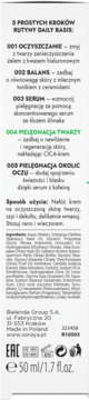Tył białego opakowania kremu nawilżającego i regenerującego z wąkrotką azjatycką, z instrukcją użycia i pojemnością 50ml.