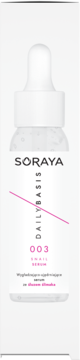 Biała butelka serum Soraya Daily Basis 003 Snail Serum z zakraplaczem, widok z przodu. Wygładzające i ujędrniające.