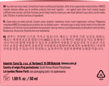 Różowy tył opakowania kremu RMCOCO z białym tekstem, widoczna pojemność 50 ml i symbol recyklingu.
