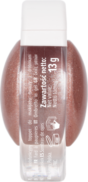 Żelowy topper do makijażu twarzy i oczu z drobinkami, rose gold, w przezroczystej tubce 13g, pionowo.