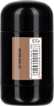 Aksamitny bronzer w sztyfcie do konturowania 04 True Mocha, czarne opakowanie, widok z tyłu z etykietą.