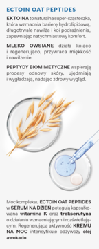 Obraz kompleksu ECTOIN OAT PEPTIDES AA LAAB z owsem, kroplomierzem i opisem składników aktywnych.