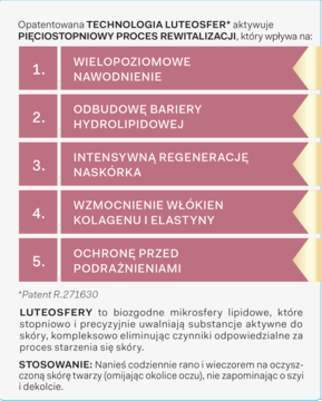 Infografika AA Technologia wieku 5 Repair: 5-etapowy proces rewitalizacji skóry Luteosferami.