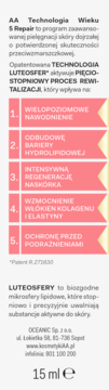 Etykieta AA Technologia Wieku 5 Repair, opisująca 5-stopniową rewitalizację Luteosferami, 15 ml, na białym tle.