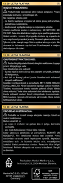 Tył opakowania Syoss Oleo Intense Ultra Platyna, instrukcje bezpieczeństwa, ostrzeżenia PL, EST, LV.