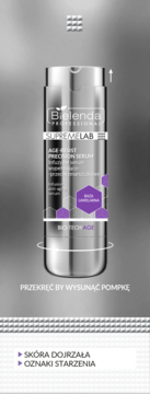Srebrna butelka Bielenda Supremelab Age Resist Precision Serum z wysuwaną pompką, dla cery dojrzałej.
