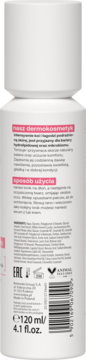 Tył białego toniku Tołpa 120ml, wzmacniającego barierę, z listą składników i kodem kreskowym.