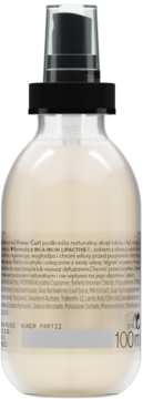 Tył butelki aktywatora skrętu Power Curl do włosów niskoporowatych, 100ml, z polskimi instrukcjami.