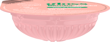 Maseczka nawilżająca Garnier Viita Hialuron w jednorazowym, różowym opakowaniu z prążkowanym dołem, widok z góry.