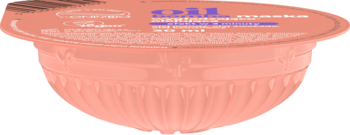 Koralowy kubeczek maski do włosów Oil Mediterranean, z widocznymi żebrowaniami, ujęcie z góry.