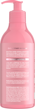 Tył różowego szamponu OnlyBio Hair in Balance Gloss z pompką, widoczne etykiety i skład produktu.
