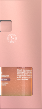 Różowo-złote opakowanie olejku do włosów z etykietą 'Olejek nawilżający' i logo 'EFEKT TAPLI', widok z przodu.