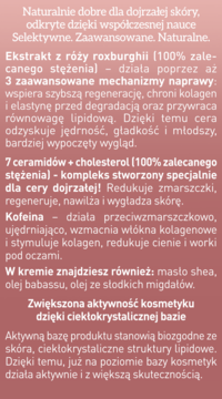 Tekst o kremie UZDROVISCO RÓŻA: ekstrakty z róży, ceramidy, kofeina, masło shea na różowym tle.