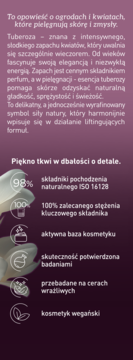 Infografika UZDROVISCO Serum TUBEROZA: lista cech, 98% składników naturalnych, potwierdzona skuteczność.
