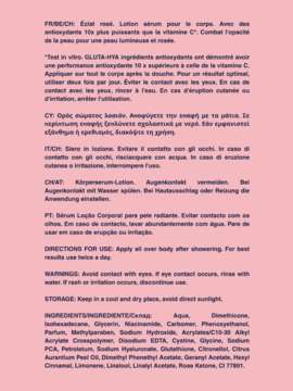 Tył balsamu Vaseline Gluta-Hya Dewy Radiance z tekstem instrukcji i składnikami, na różowym tle.