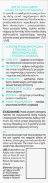 Etykieta kremu Bielenda SPF 50 z opisem multi-ochrony przed słońcem, nawilżania i składników aktywnych.