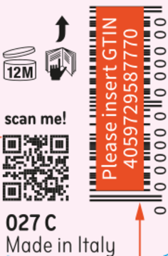 Tył opakowania Catrice Skin Like Tinted Moisturizer SPF 30. Różowa etykieta z QR, kodem kreskowym i info 'Made in Italy'.