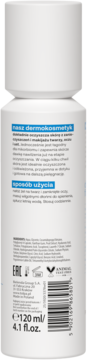 Tył białej butelki dermokosmetycznego żelu Tołpa 120ml. Widoczny opis, składniki i sposób użycia.