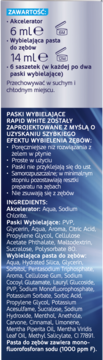 Tył opakowania Rapid White paski wybielające z pastą do zębów, zawiera informacje o składnikach i zawartości.