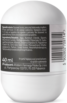 Medispirant bloker roll-on men 40ml, tył opakowania z widocznymi składnikami i sposobem użycia.