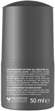 Ciemnoszary antyperspirant w kulce On Point dla mężczyzn, 50 ml, widok z przodu z informacją o produkcie.