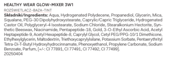 HEALTHY WEAR GLOW-MIXER 3W1, tył opakowania z czarną listą składników na białym tle.