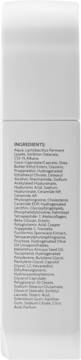 Tył białej butelki Coda Lab CERA MILK serum-fluid z czarną listą składników wspierających regenerację skóry.