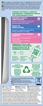 Tył butelki sprayu zapachowego. Etykieta z detalami składu, kodem QR, i info o 75% plastiku z recyklingu.