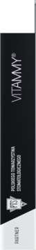 Boczny widok czarnego opakowania główek wybielających Vitammy do szczoteczek sonicznych, logo PTS.