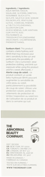 Tył białego opakowania kosmetyku The Ordinary. Widoczna lista składników i ostrzeżenie o słońcu.