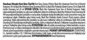 Haruharu Wonder Best Glow Trial Kit, tył/bok opakowania, biała etykieta z czarnym tekstem: użycie, ostrzeżenia.